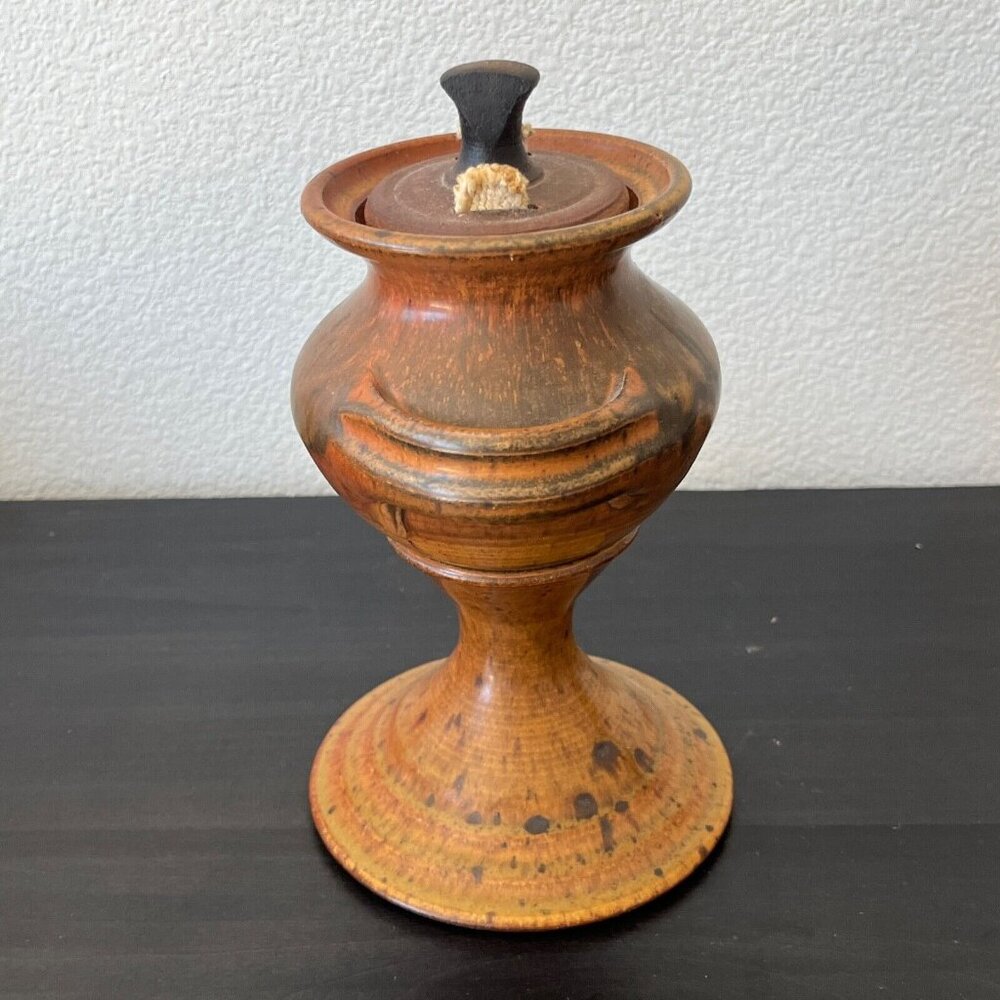 Studio Art Pottery Stoneware Oil Lamp Two Wicks 9" Vintage 1970s - Picture 5 of 9